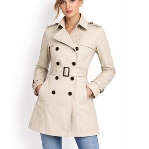 Banana Republic Womens Tan Cotton Double Breasted Trench Coat Polka Dot Lined XS